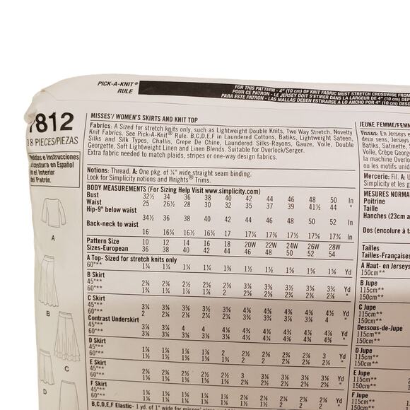 Simplicity Womens Waterfall Skirts Knit Tops Sewing Pattern Size 10-18 UNCUT - Picture 5 of 7